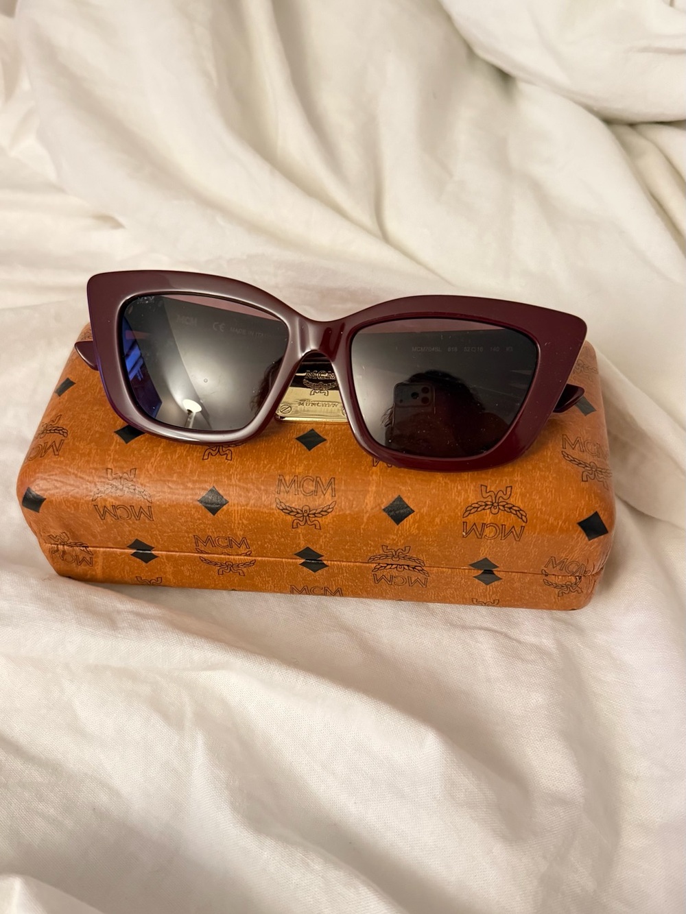 MCM MCM704SL 618 Sunglasses Women's Wine-Black Visetos/Red Lenses Cat Eye 52mm